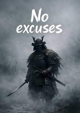 Samurai Warrior with 'No Excuses' Text