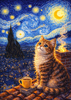 Starry Night And The Cat