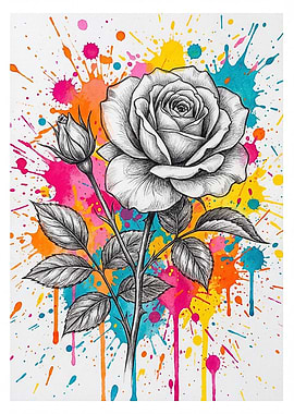 Rose with Colorful Paint Splatters