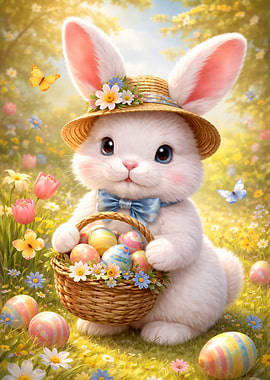 Easter Bunny with Basket of Eggs