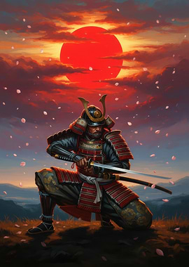 Samurai warrior at sunset