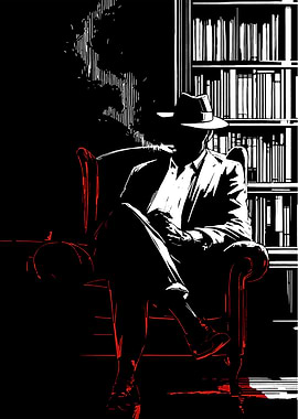 Man in Hat Smoking in Armchair