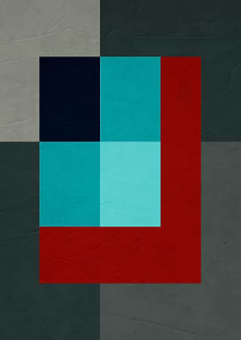 Geometric Abstract with Red, Teal, and Navy