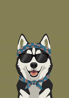 Cool Husky Dog with Bandana and Sunglasses