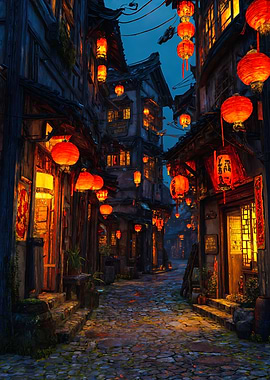 Traditional Lantern Lit Asian Street