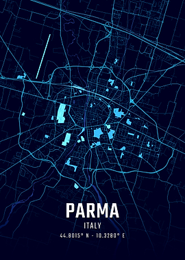 Parma Italy Midnight City Map