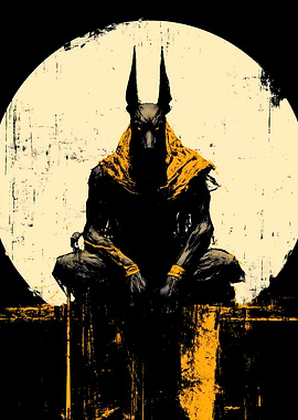 Anubis Sitting in Front of Moon