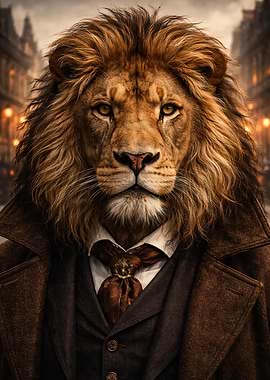 Anthropomorphic Lion in Victorian Attire