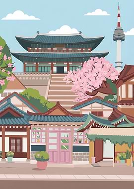 Seoul Cityscape with Traditional Architecture