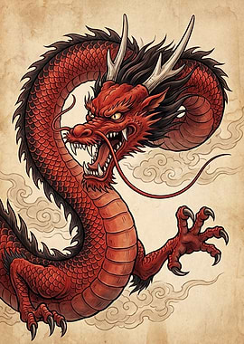 Red Dragon with Clouds