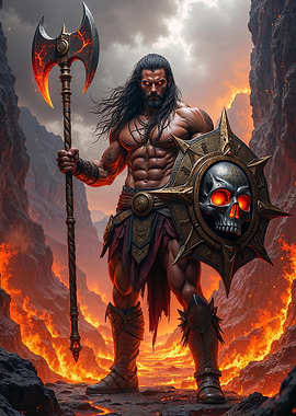 Fantasy Warrior in a Lava Landscape
