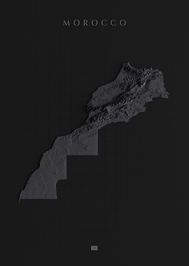 Morocco Topographic Map - 3D, Dark Shaded Relief, Elevation Wall Art