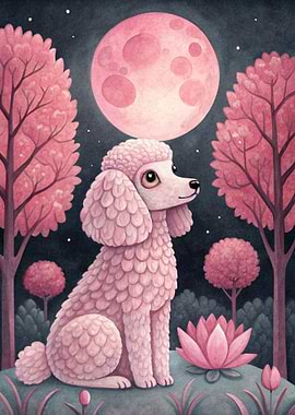 Pink Poodle Under a Pink Moon