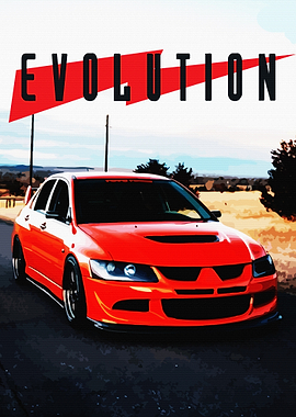 Red Evolution Car Poster