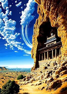 Ancient Temple Carved into a Cliffside