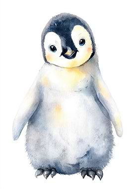 Cute baby penguin watercolor painting