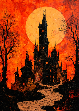 Gothic Dark Castle Under Moon