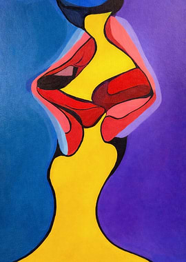 Abstract Kissing Lips Painting