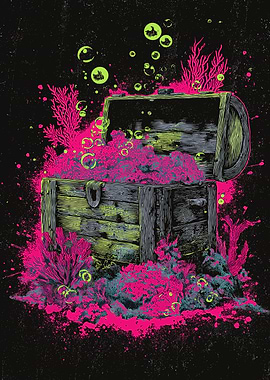 Underwater Treasure Chest with Coral