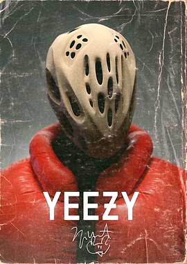 Kanye West with Yeezy Mask Retro Poster