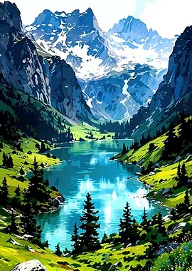 Majestic Mountain Lake Landscape
