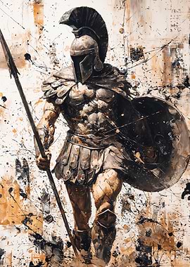 Spartan Warrior Holding Spear Painting