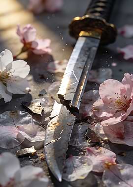 Broken Katana Amidst Cherry Blossoms