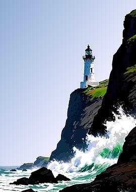 Lighthouse on a cliff overlooking the sea