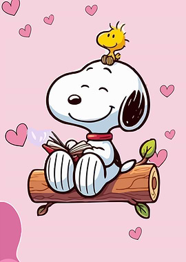 Snoopy and Woodstock Reading on a Log