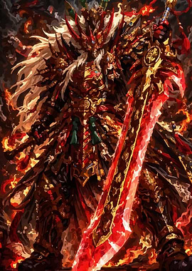 Fiery Warrior with Glowing Sword