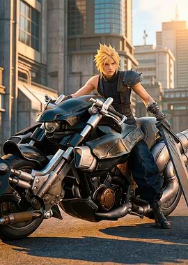 Cloud Strife on his motorcycle