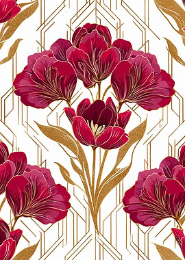 Art Deco Floral Pattern with Tulips
