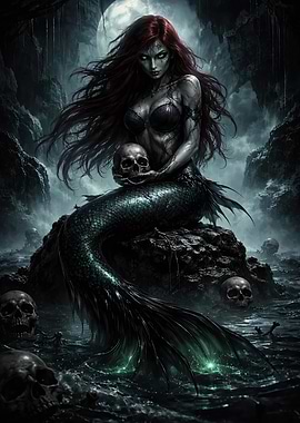 Gothic Mermaid with Skull