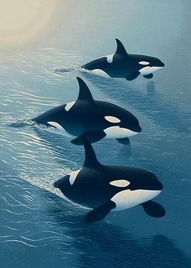 Orcas swimming in the ocean