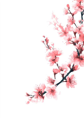 Pink Cherry Blossoms on Branches