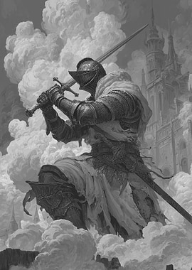 Grayscale Medieval Knight Painting