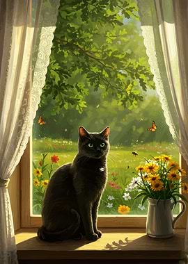 Black cat by the window
