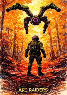 Arc Raiders Soldier and Drone Crayon Style Art