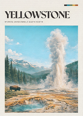 Yellowstone Geyser and Bison