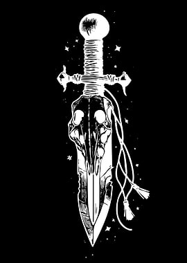 Fantasy Sword with Skull and Stars