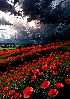 Stormy Sky Over Poppy Field
