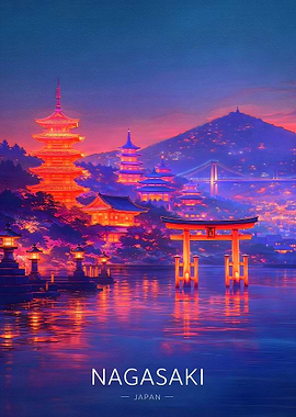 Nagasaki Japan Cityscape at Dusk