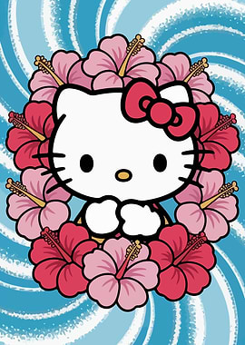 Hello Kitty with Hibiscus Flowers
