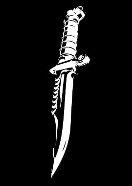 White Knife Silhouette on Black Background
