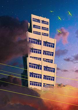 Surreal Building in the Clouds