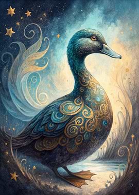 Enchanted Duck with Golden Swirls