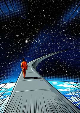 Man Walking on a Path Through Space