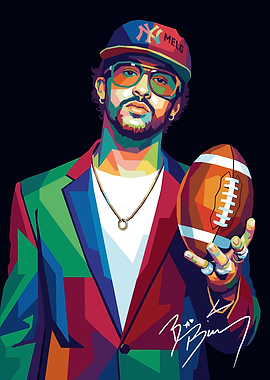 Colorful Portrait of a Man Holding a Football