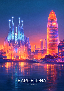 Barcelona Skyline at Dusk