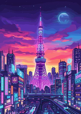 Neo Tokyo Cyberpunk Cityscape
